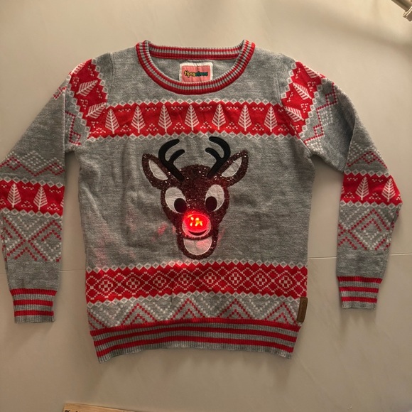 Tipsy Elves Rudolph the Red-Nosed Reindeer Light-Up Sweater XS Gray Red Christma - Picture 5 of 9